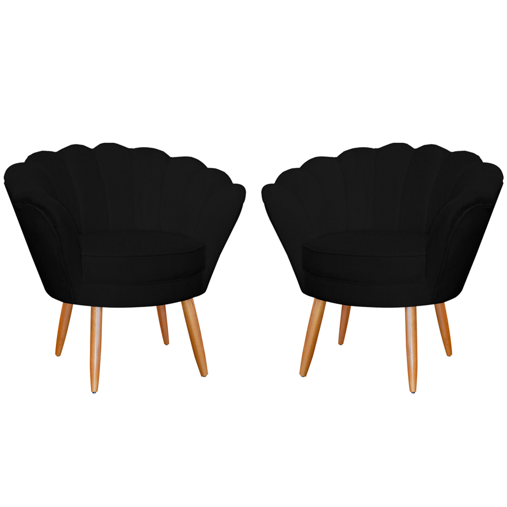Kit 2 Poltronas Decorativa para Sala de Estar Charm Suede Preto - Montanaris Decor