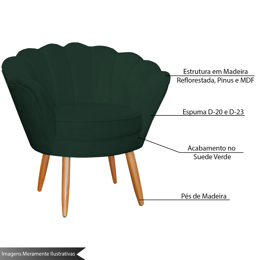Kit 2 Poltronas Decorativa para Sala de Estar Charm Suede Verde - Montanaris Decor