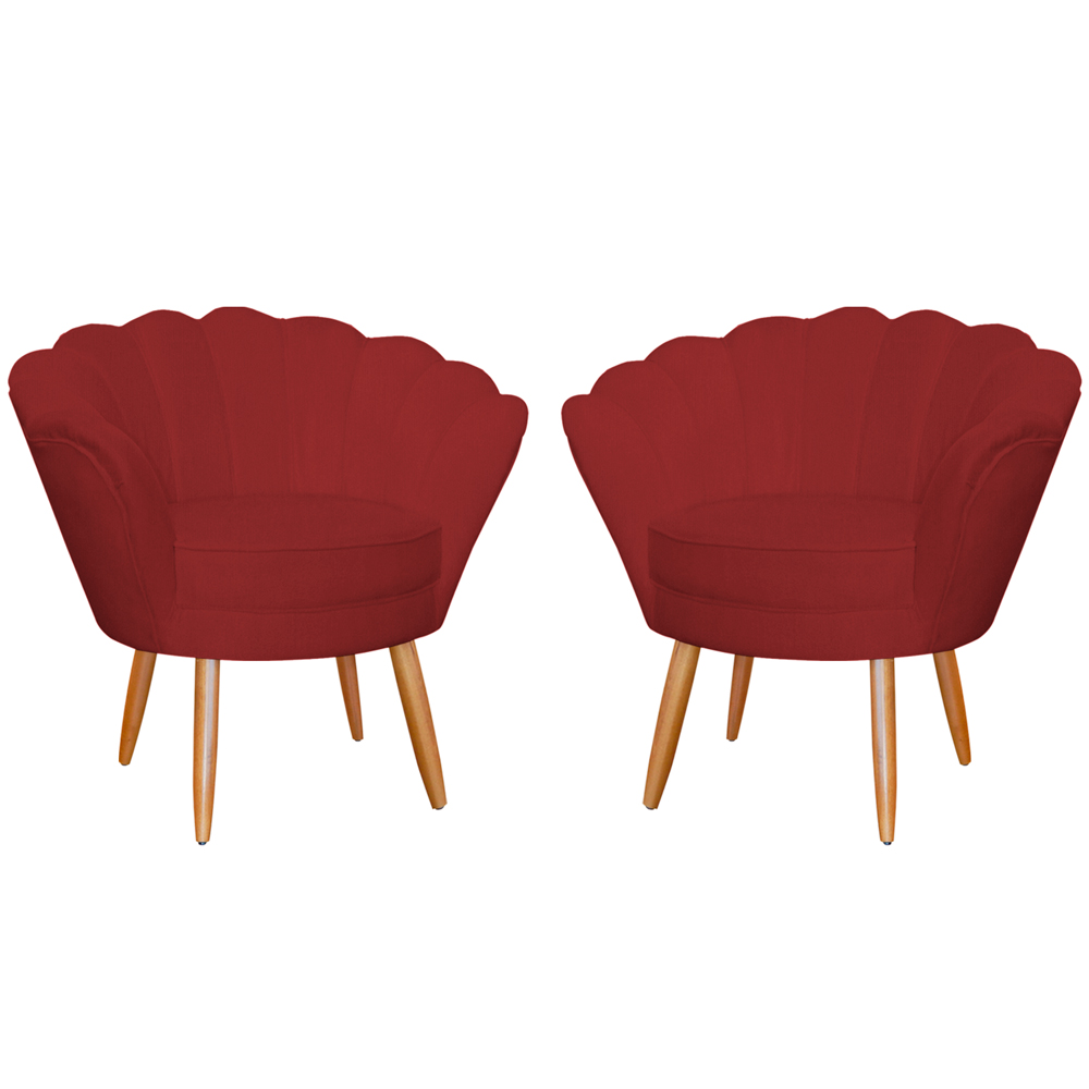 Kit 2 Poltronas Decorativa para Sala de Estar Charm Suede Vermelho - Montanaris Decor