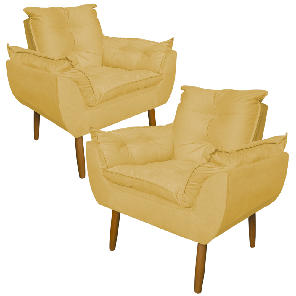 Kit 2 Poltronas Decorativa para Sala de Estar Opala Suede Amarelo - Montanaris Decor