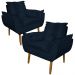 Kit 2 Poltronas Decorativa para Sala de Estar Opala Suede Azul Marinho - Montanaris Decor