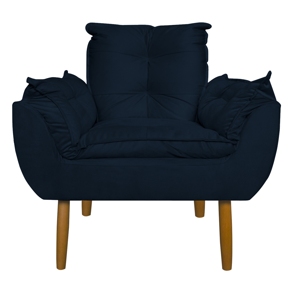 Kit 2 Poltronas Decorativa para Sala de Estar Opala Suede Azul Marinho - Montanaris Decor