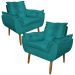 Kit 2 Poltronas Decorativa para Sala de Estar Opala Suede Azul Turquesa - Montanaris Decor