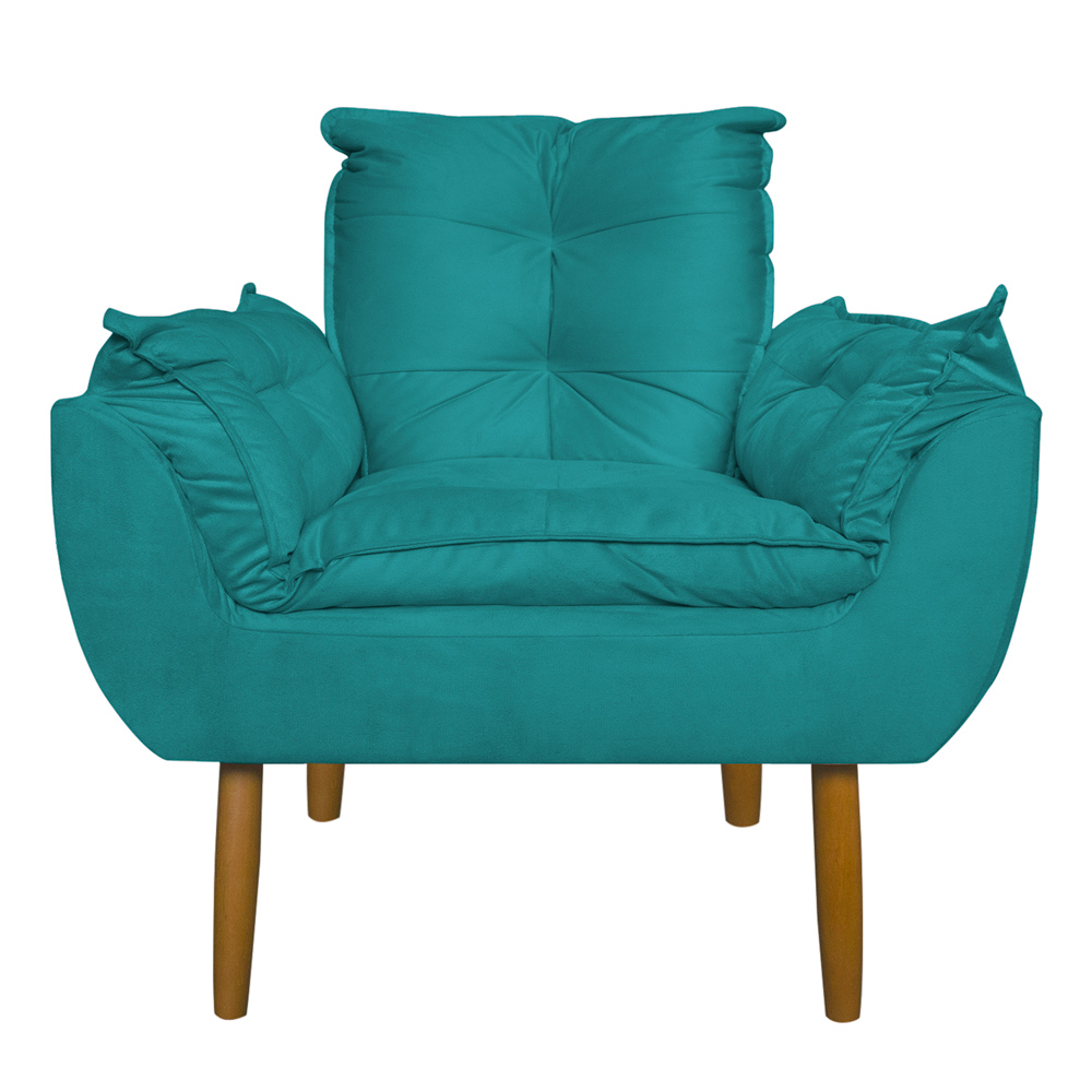 Kit 2 Poltronas Decorativa para Sala de Estar Opala Suede Azul Turquesa - Montanaris Decor