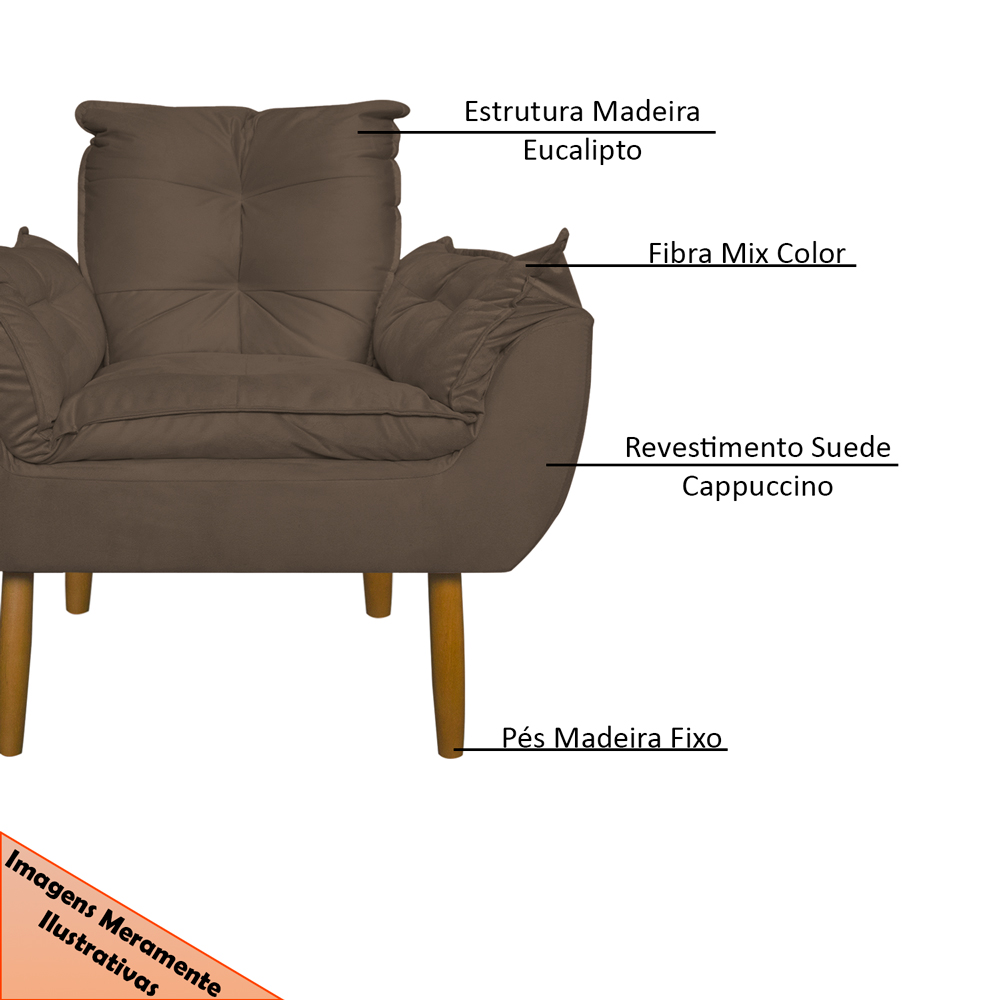 Kit 2 Poltronas Decorativa para Sala de Estar Opala Suede Cappuccino - Montanaris Decor