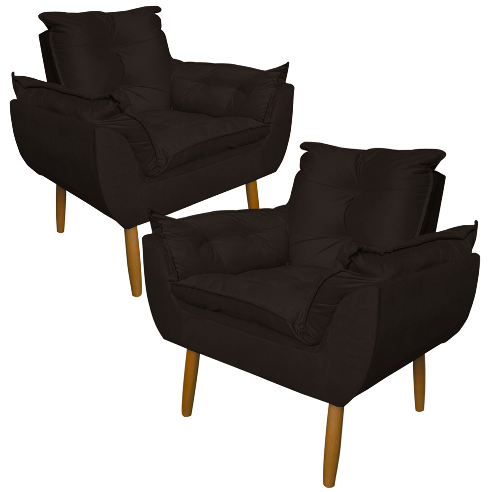 Kit 2 Poltronas Decorativa para Sala de Estar Opala Suede Marrom - Montanaris Decor