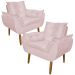 Kit 2 Poltronas Decorativa para Sala de Estar Opala Suede Rosa Claro - Montanaris Decor