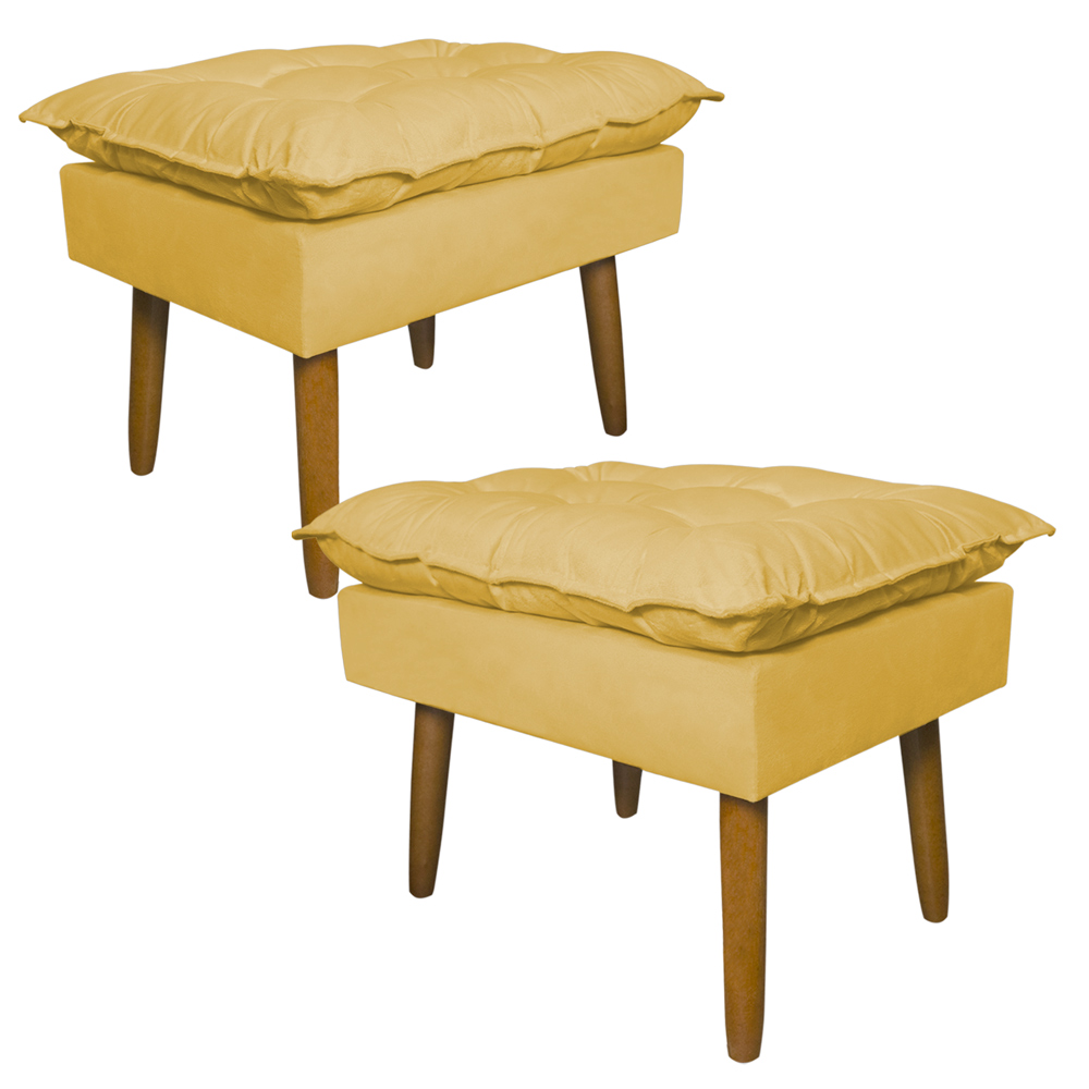 Kit 2 Puff Decorativo para Sala de Estar Opala Suede Amarelo - Montanaris Decor