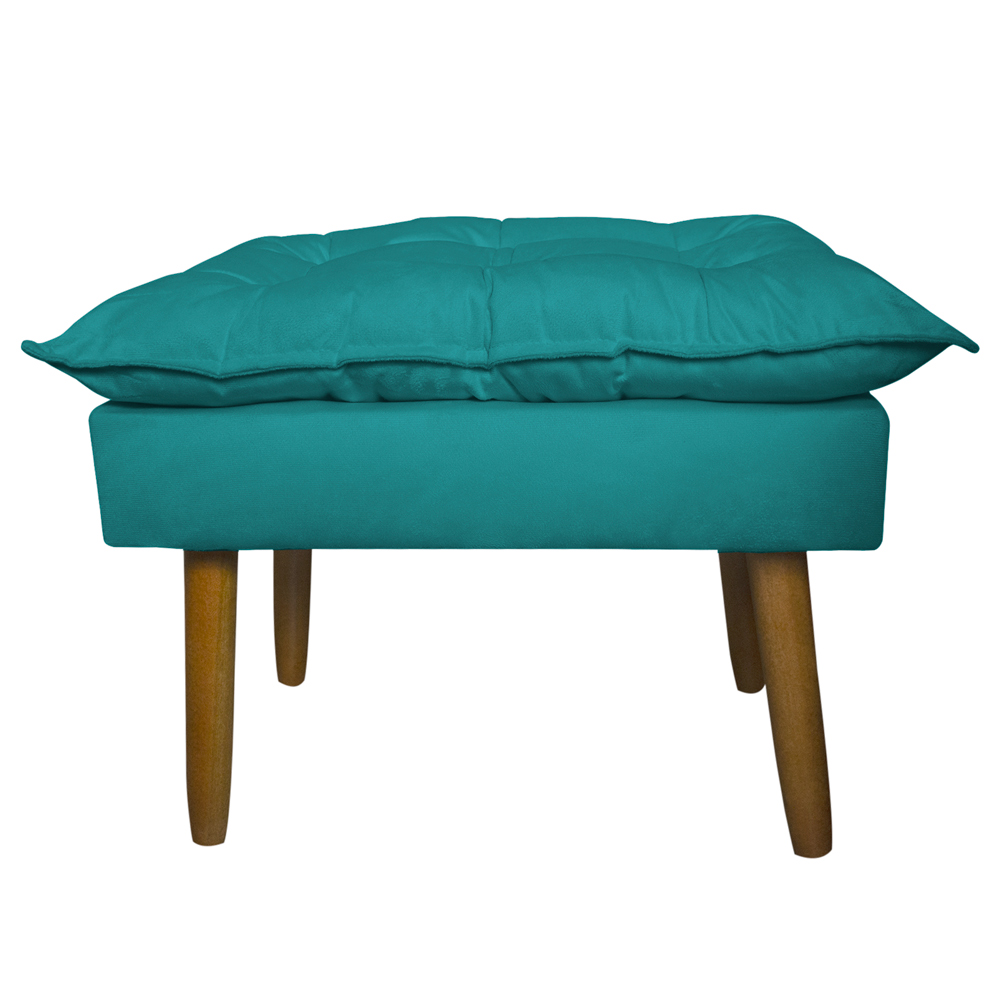 Kit 2 Puff Decorativo para Sala de Estar Opala Suede Azul Turquesa - Montanaris Decor