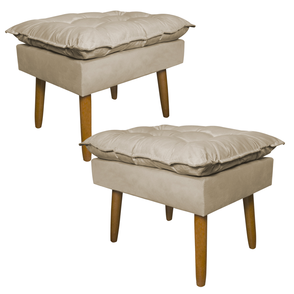 Kit 2 Puff Decorativo para Sala de Estar Opala Suede Bege - Montanaris Decor