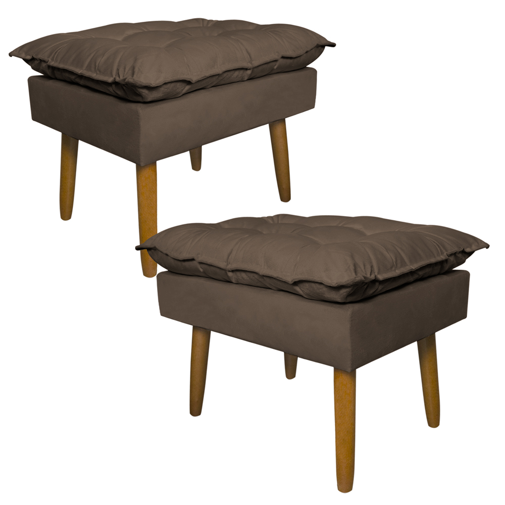 Kit 2 Puff Decorativo para Sala de Estar Opala Suede Cappuccino - Montanaris Decor