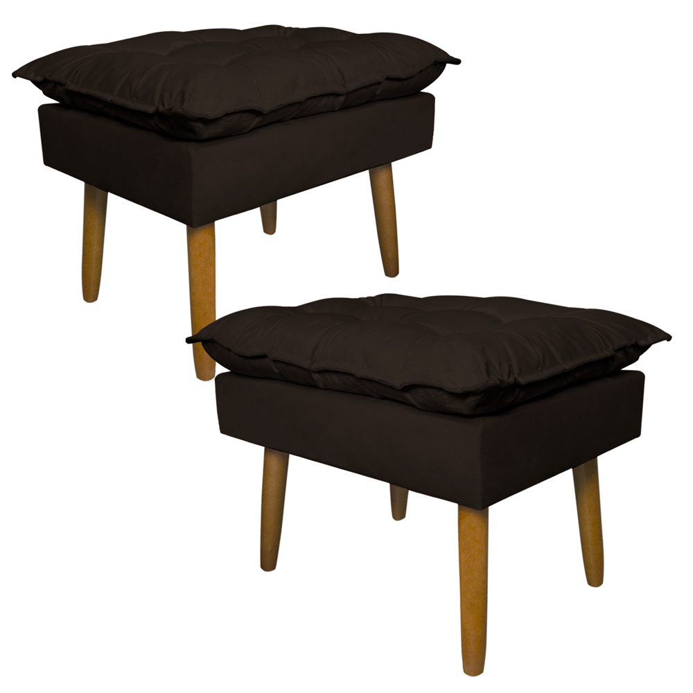 Kit 2 Puff Decorativo para Sala de Estar Opala Suede Marrom - Montanaris Decor