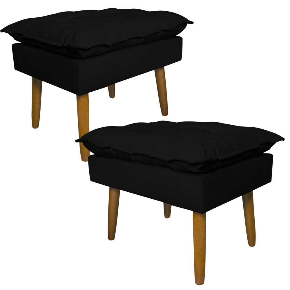 Kit 2 Puff Decorativo para Sala de Estar Opala Suede Preto - Montanaris Decor