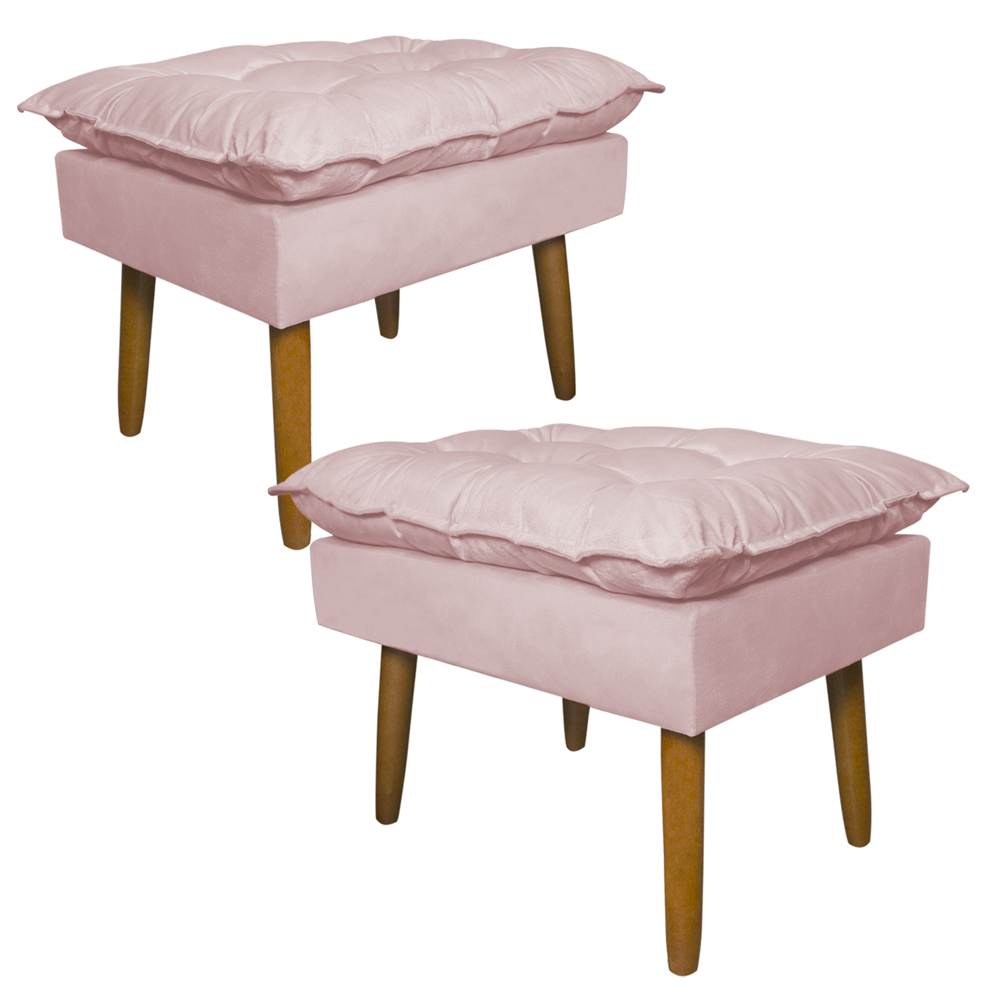 Kit 2 Puff Decorativo para Sala de Estar Opala Suede Rosa Claro - Montanaris Decor