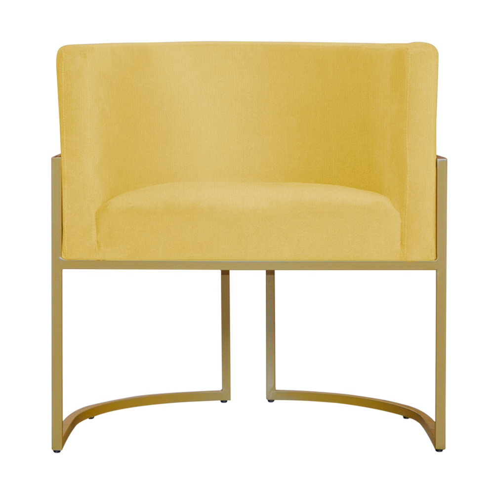 Kit 3 Poltronas Decorativa Sala de Estar Luana Base Gold Suede Amarelo - Montanaris Decor