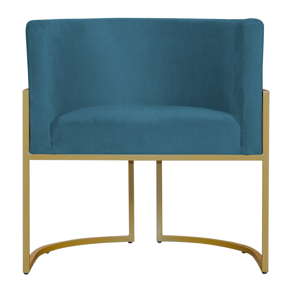 Kit 3 Poltronas Decorativa Sala de Estar Luana Base Gold Suede Azul - Montanaris Decor
