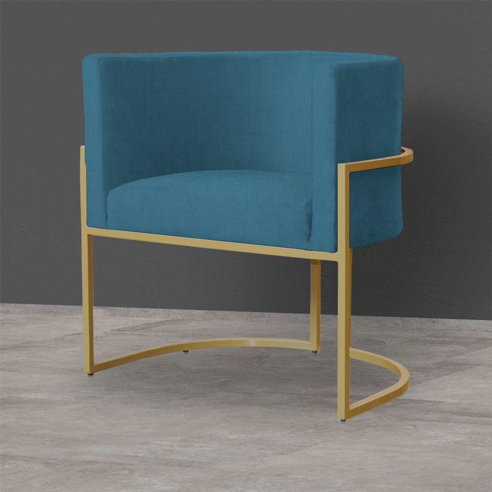 Kit 3 Poltronas Decorativa Sala de Estar Luana Base Gold Suede Azul - Montanaris Decor