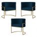 Kit 3 Poltronas Decorativa Sala de Estar Luana Base Gold Suede Azul Marinho - Montanaris Decor