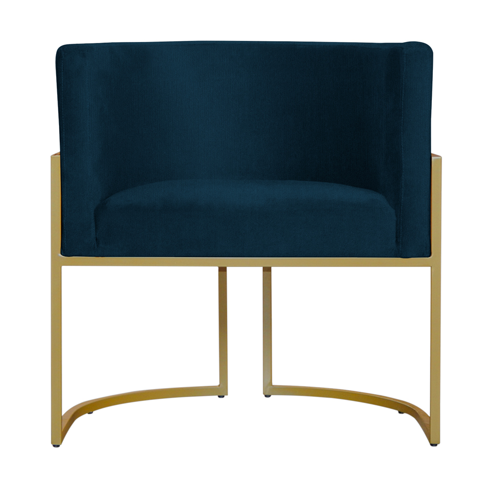Kit 3 Poltronas Decorativa Sala de Estar Luana Base Gold Suede Azul Marinho - Montanaris Decor
