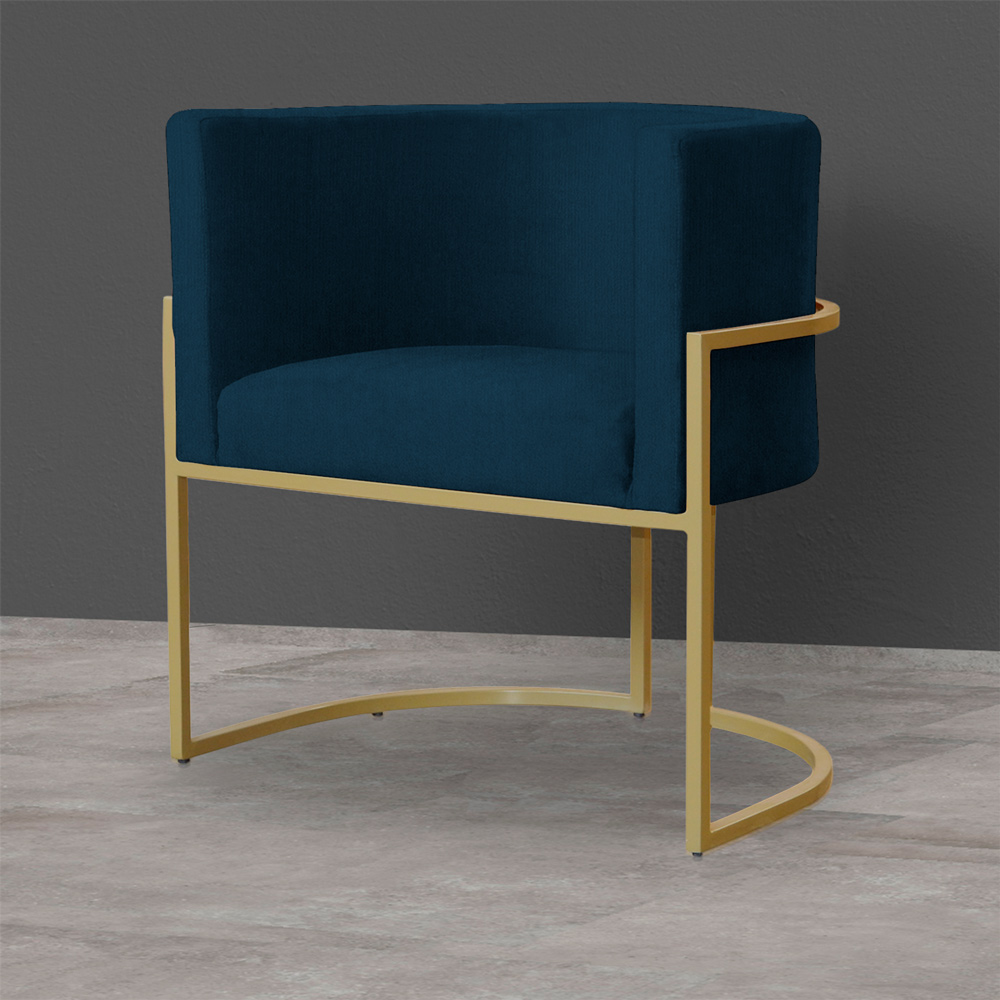 Kit 3 Poltronas Decorativa Sala de Estar Luana Base Gold Suede Azul Marinho - Montanaris Decor