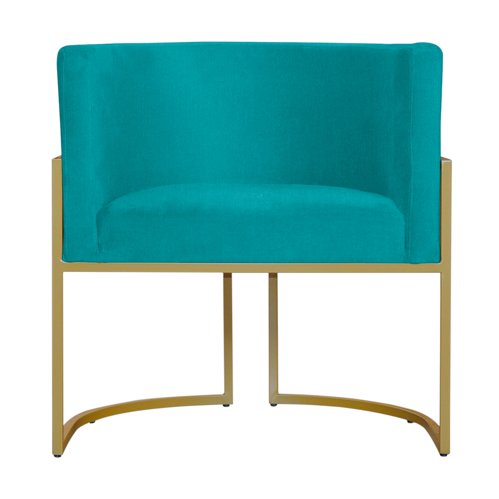 Kit 3 Poltronas Decorativa Sala de Estar Luana Base Gold Suede Azul Turquesa - Montanaris Decor
