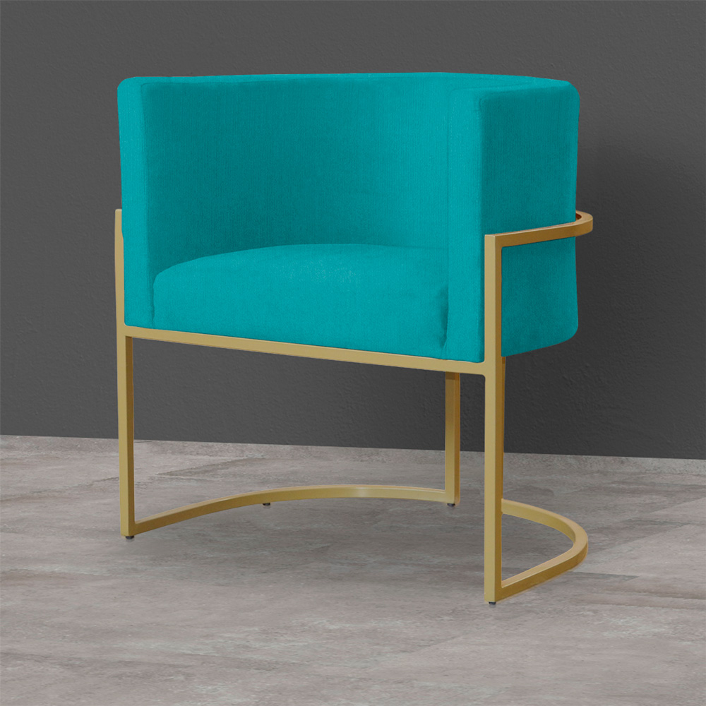 Kit 3 Poltronas Decorativa Sala de Estar Luana Base Gold Suede Azul Turquesa - Montanaris Decor