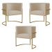 Kit 3 Poltronas Decorativa Sala de Estar Luana Base Gold Suede Bege - Montanaris Decor