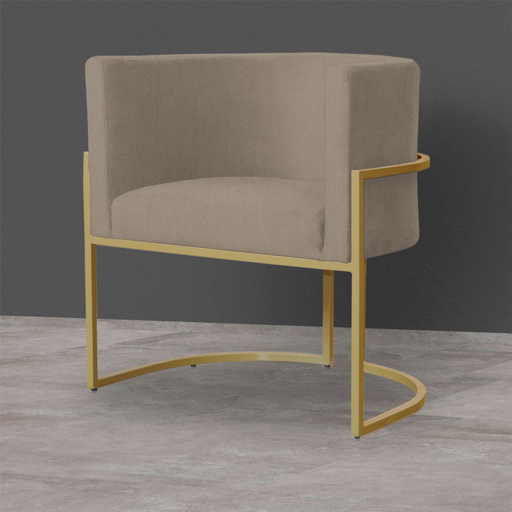 Kit 3 Poltronas Decorativa Sala de Estar Luana Base Gold Suede Cappuccino - Montanaris Decor