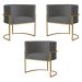 Kit 3 Poltronas Decorativa Sala de Estar Luana Base Gold Suede Cinza - Montanaris Decor