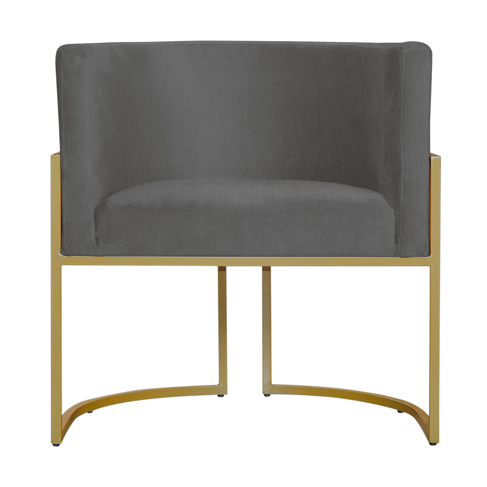 Kit 3 Poltronas Decorativa Sala de Estar Luana Base Gold Suede Cinza - Montanaris Decor