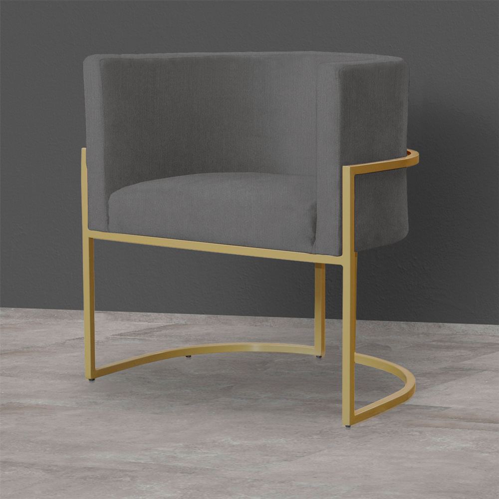Kit 3 Poltronas Decorativa Sala de Estar Luana Base Gold Suede Cinza - Montanaris Decor