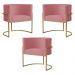 Kit 3 Poltronas Decorativa Sala de Estar Luana Base Gold Suede Rosa - Montanaris Decor