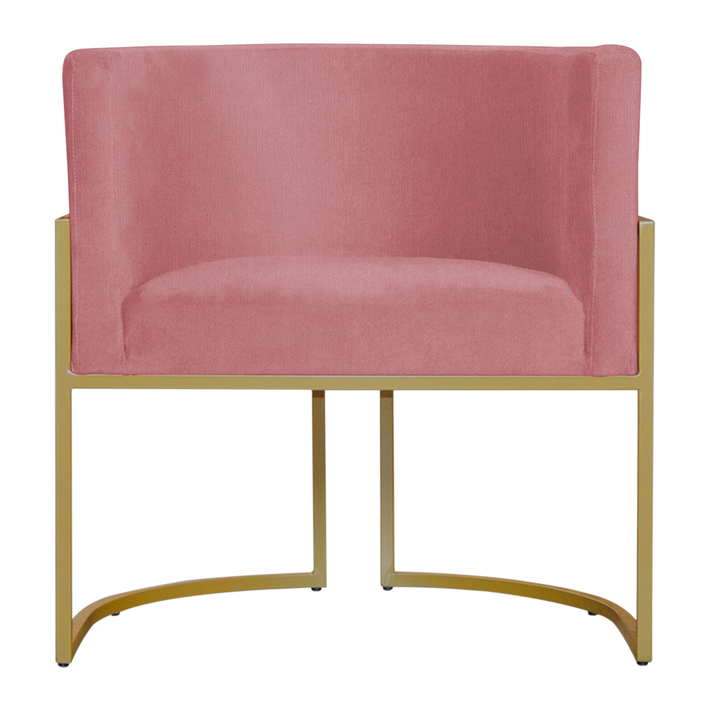 Kit 3 Poltronas Decorativa Sala de Estar Luana Base Gold Suede Rosa - Montanaris Decor