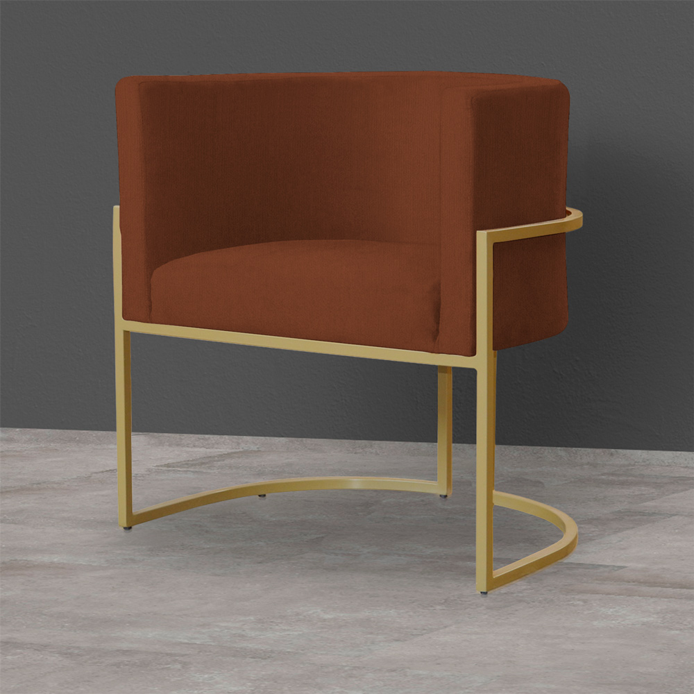 Kit 3 Poltronas Decorativa Sala de Estar Luana Base Gold Suede Terracota - Montanaris Decor