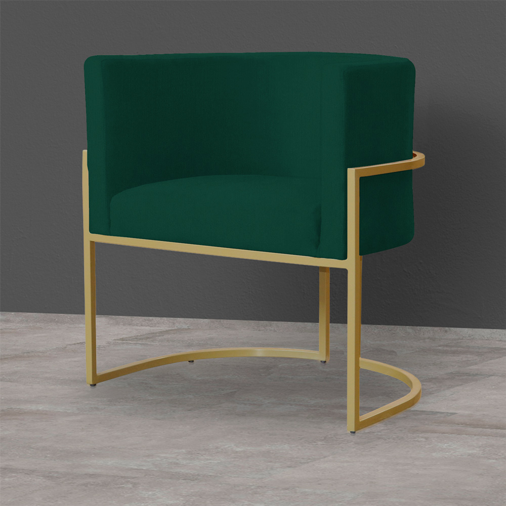 Kit 3 Poltronas Decorativa Sala de Estar Luana Base Gold Suede Verde - Montanaris Decor