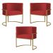 Kit 3 Poltronas Decorativa Sala de Estar Luana Base Gold Suede Vermelho - Montanaris Decor