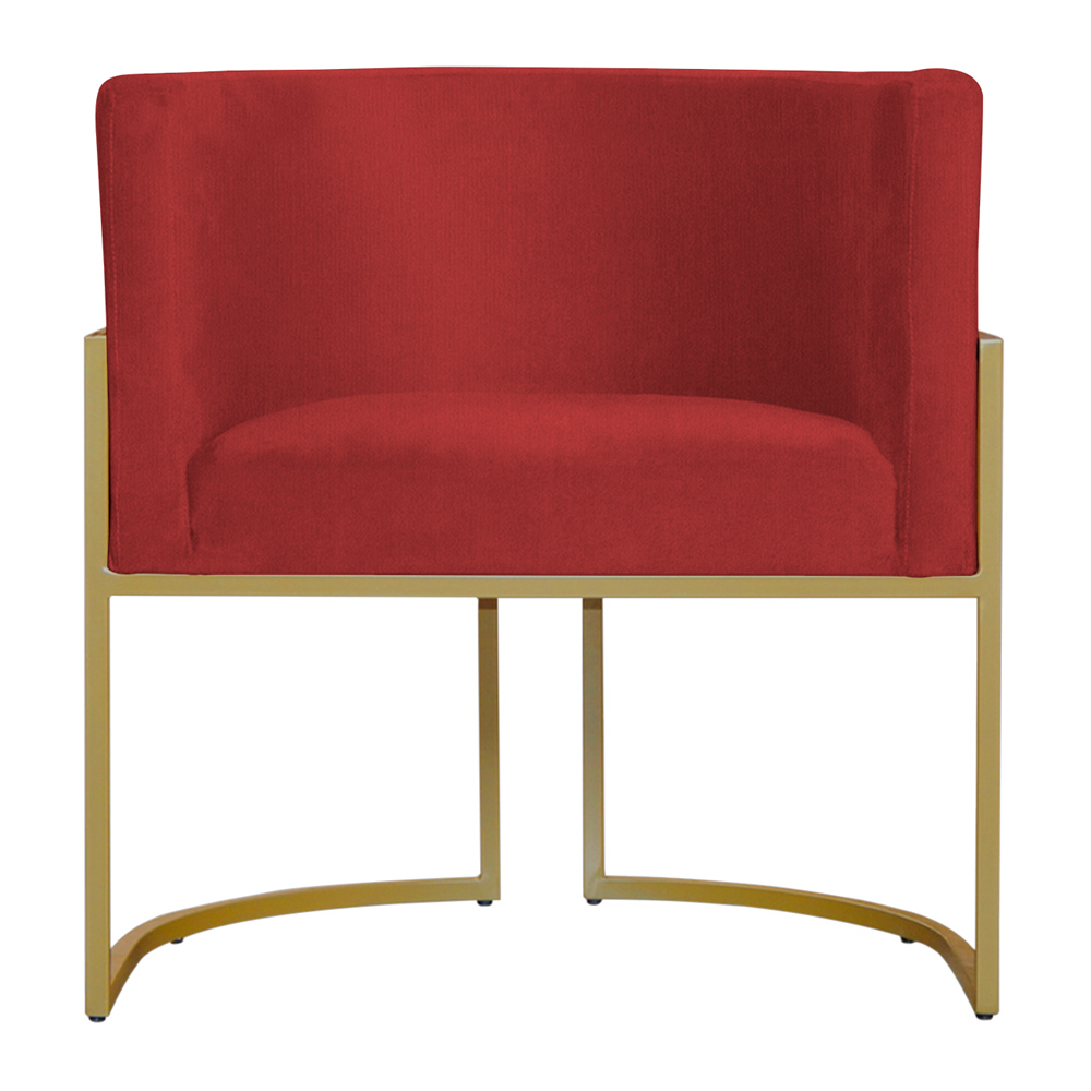 Kit 3 Poltronas Decorativa Sala de Estar Luana Base Gold Suede Vermelho - Montanaris Decor