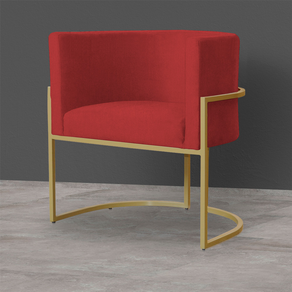 Kit 3 Poltronas Decorativa Sala de Estar Luana Base Gold Suede Vermelho - Montanaris Decor