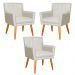 Kit 3 Poltronas Decorativa para Sala de Estar Cecília Linho Bege - Montanaris Decor