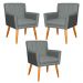Kit 3 Poltronas Decorativa para Sala de Estar Cecília Linho Cinza - Montanaris Decor