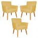 Kit 3 Poltronas Decorativa para Sala de Estar Cecília Suede Amarelo - Montanaris Decor