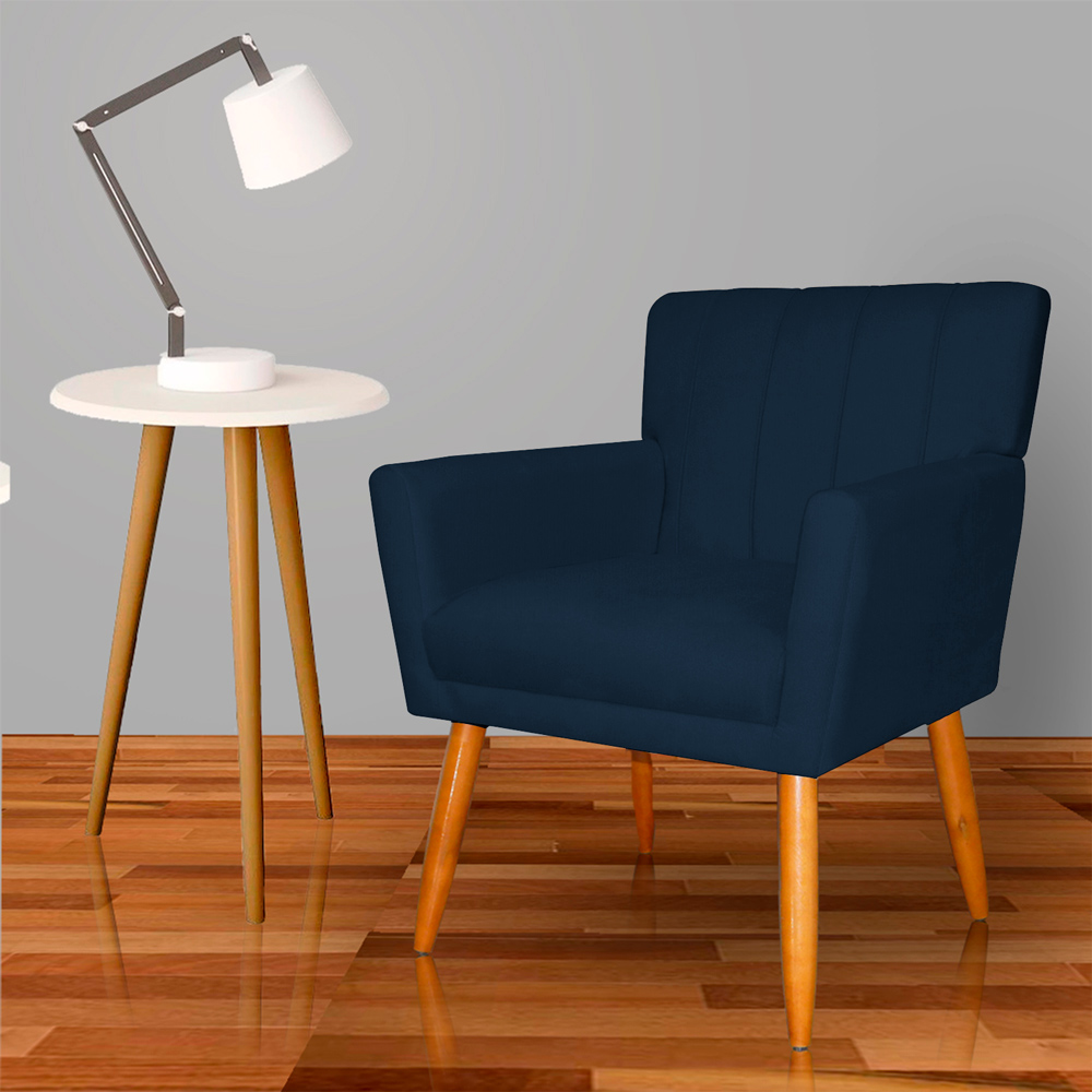 Kit 3 Poltronas Decorativa para Sala de Estar Cecília Suede Azul Marinho - Montanaris Decor