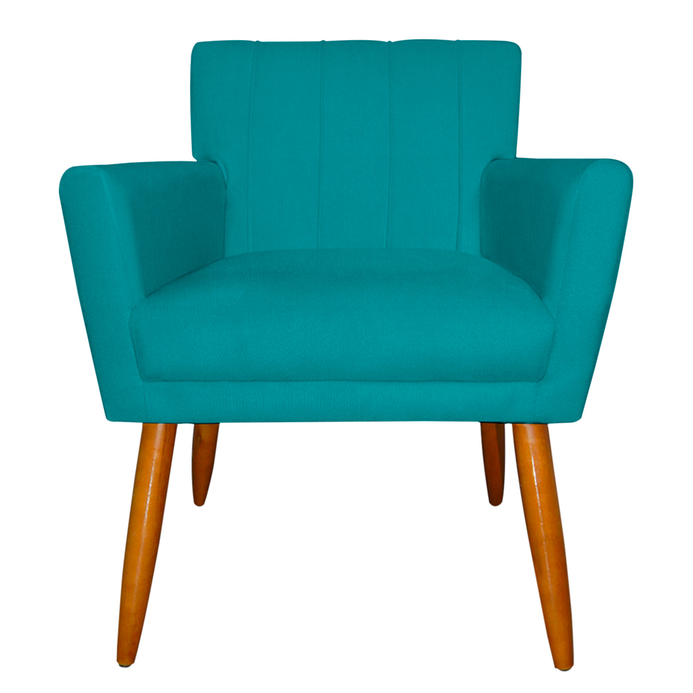 Kit 3 Poltronas Decorativa para Sala de Estar Cecília Suede Azul Turquesa - Montanaris Decor