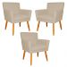 Kit 3 Poltronas Decorativa para Sala de Estar Cecília Suede Bege - Montanaris Decor