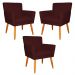Kit 3 Poltronas Decorativa para Sala de Estar Cecília Suede Bordô - Montanaris Decor