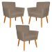 Kit 3 Poltronas Decorativa para Sala de Estar Cecília Suede Cappuccino - Montanaris Decor