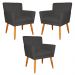 Kit 3 Poltronas Decorativa para Sala de Estar Cecília Suede Cinza - Montanaris Decor