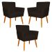 Kit 3 Poltronas Decorativa para Sala de Estar Cecília Suede Marrom- Montanaris Decor