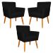 Kit 3 Poltronas Decorativa para Sala de Estar Cecília Suede Preto - Montanaris Decor