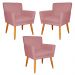 Kit 3 Poltronas Decorativa para Sala de Estar Cecília Suede Rosa - Montanaris Decor